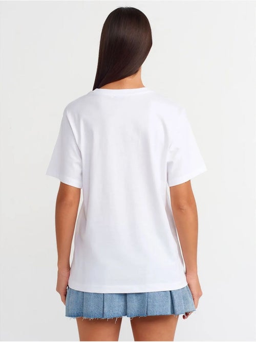 T-shirt de algodão estampada de mulher com decote redondo dilvin - Kiabi