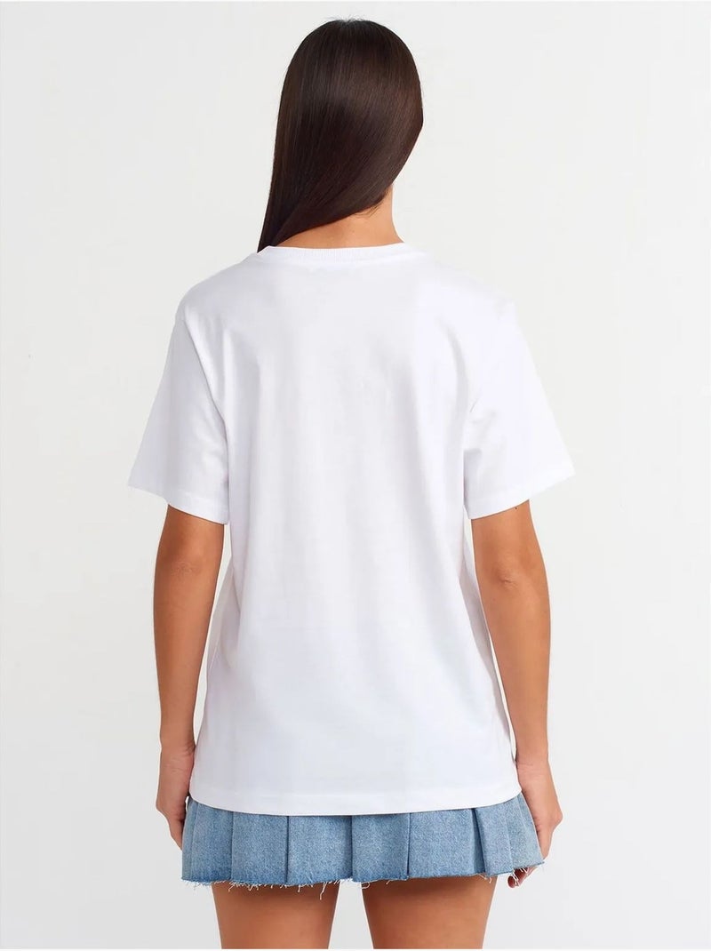 T-shirt de algodão estampada de mulher com decote redondo dilvin Branco - Kiabi