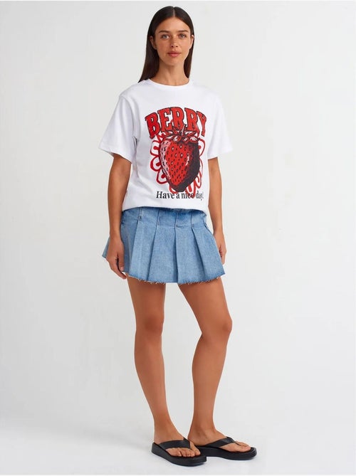 T-shirt de algodão estampada de mulher com decote redondo dilvin - Kiabi