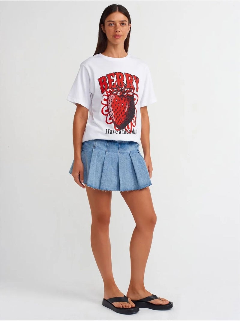 T-shirt de algodão estampada de mulher com decote redondo dilvin Branco - Kiabi