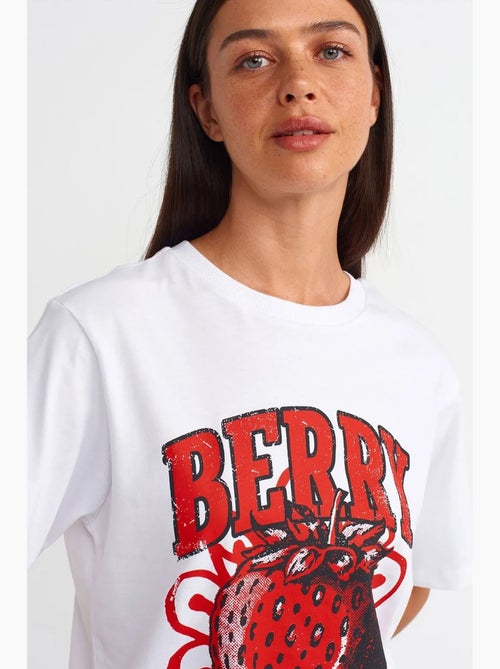 T-shirt de algodão estampada de mulher com decote redondo dilvin - Kiabi
