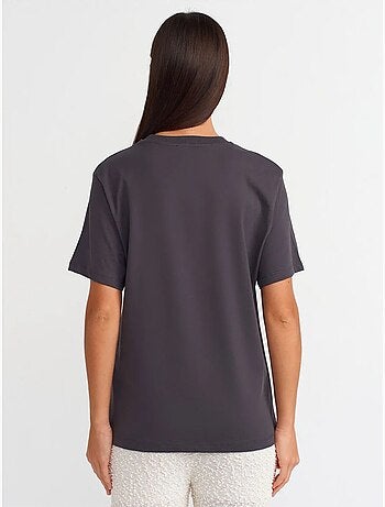 T-shirt de algodão estampada de mulher com decote redondo dilvin