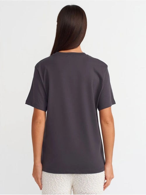 T-shirt de algodão estampada de mulher com decote redondo dilvin - Kiabi