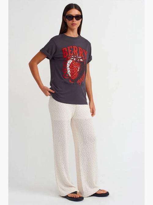T-shirt de algodão estampada de mulher com decote redondo dilvin - Kiabi