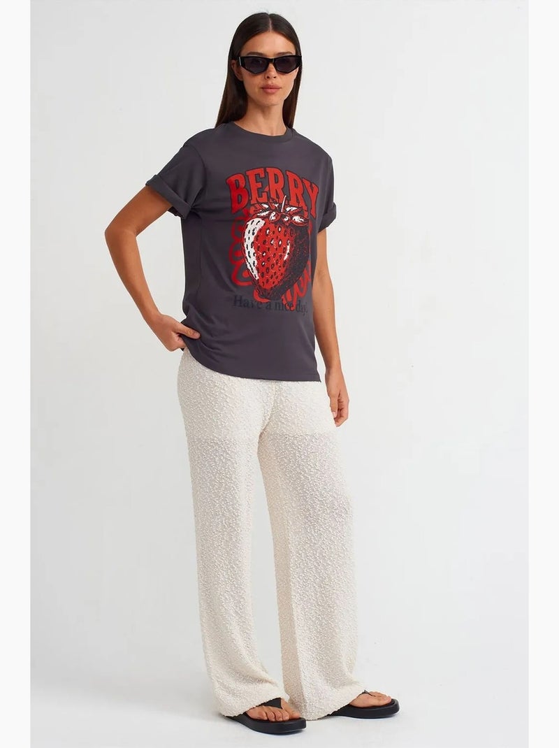 T-shirt de algodão estampada de mulher com decote redondo dilvin Cinza-preto - Kiabi