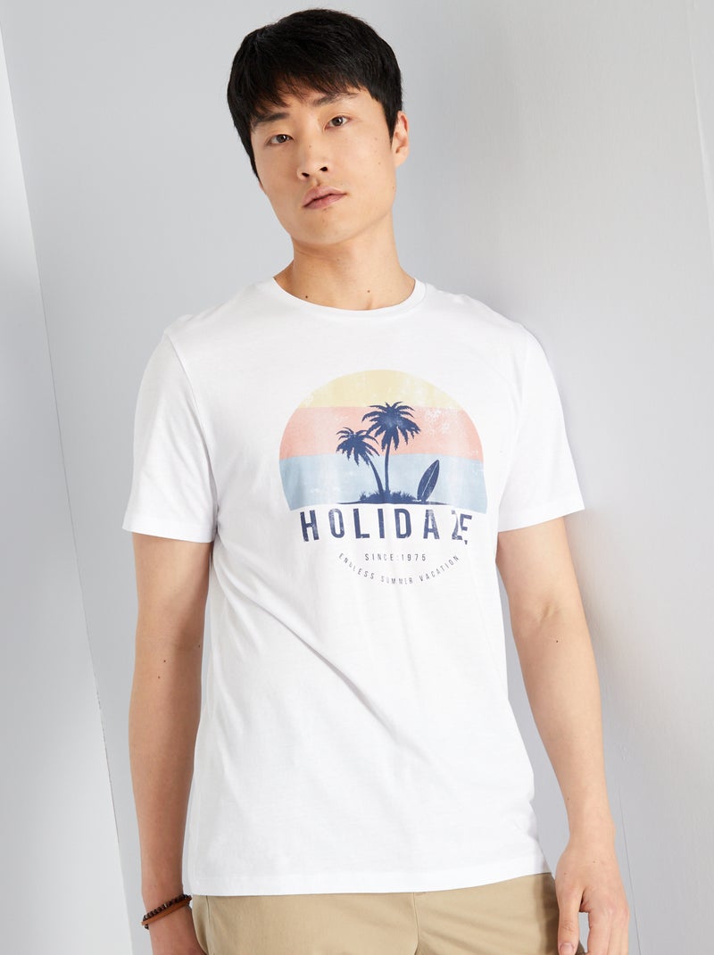T-shirt de algodão estampada 'Holidaze' Branco - Kiabi
