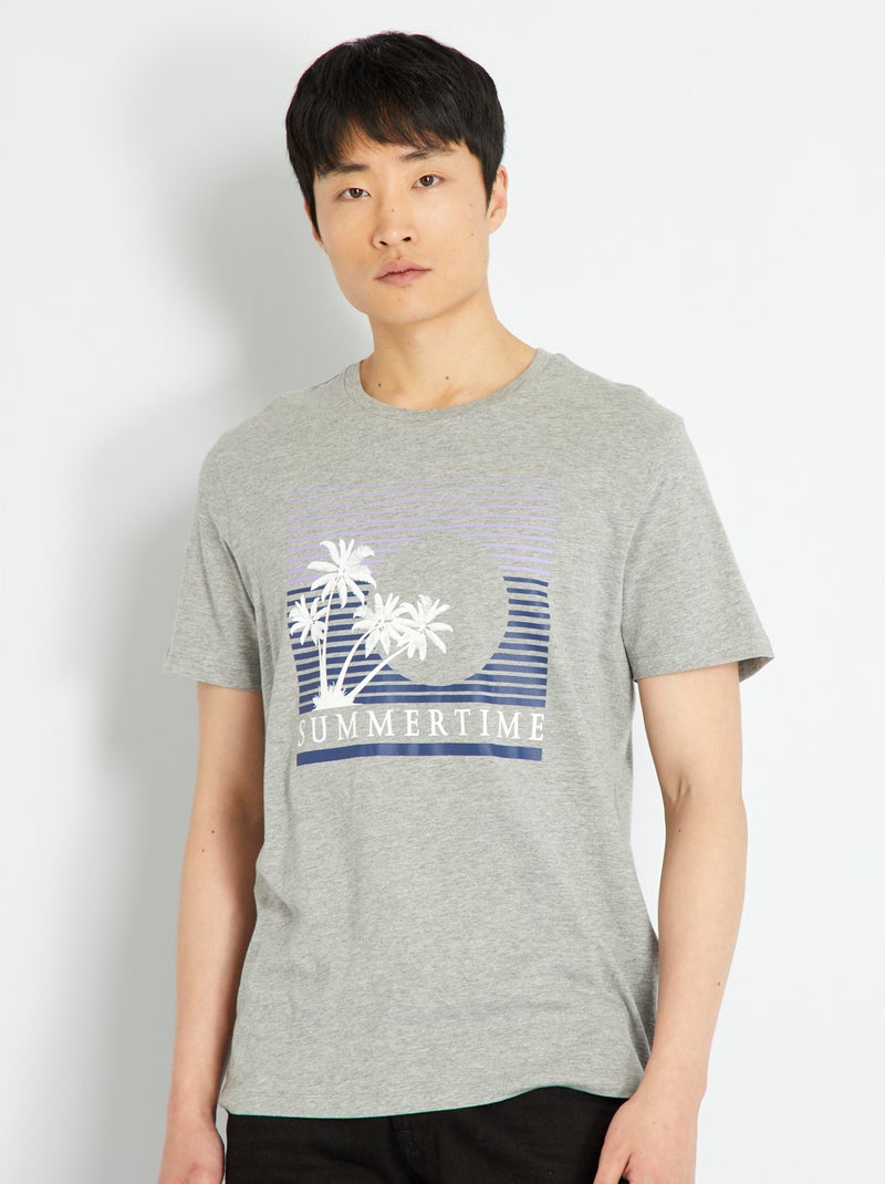 T-shirt de algodão estampada 'Holidaze' Cinza Mesclado - Kiabi