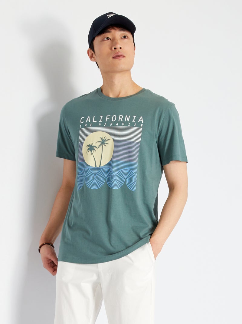 T-shirt de algodão estampada 'Holidaze' VERDE - Kiabi
