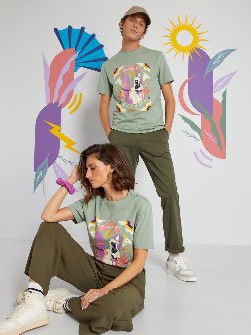 T-shirt de algodão estampada 'mitologia' VERDE - Kiabi