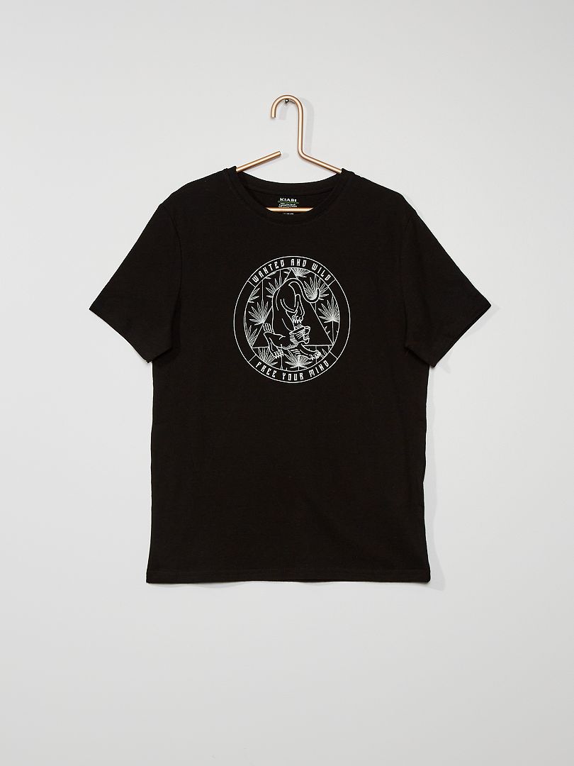 T-shirt de algodão estampada PRETO - Kiabi