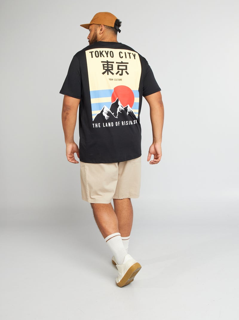 T-shirt de algodão estampada Tóquio Preto - Kiabi
