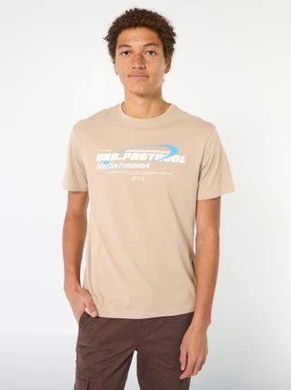 T-shirt de algodão estampado de mangas curtas