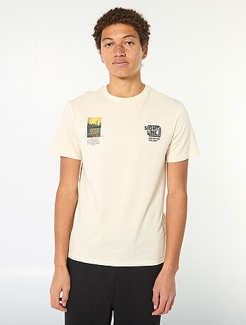 T-shirt de algodão estampado de mangas curtas