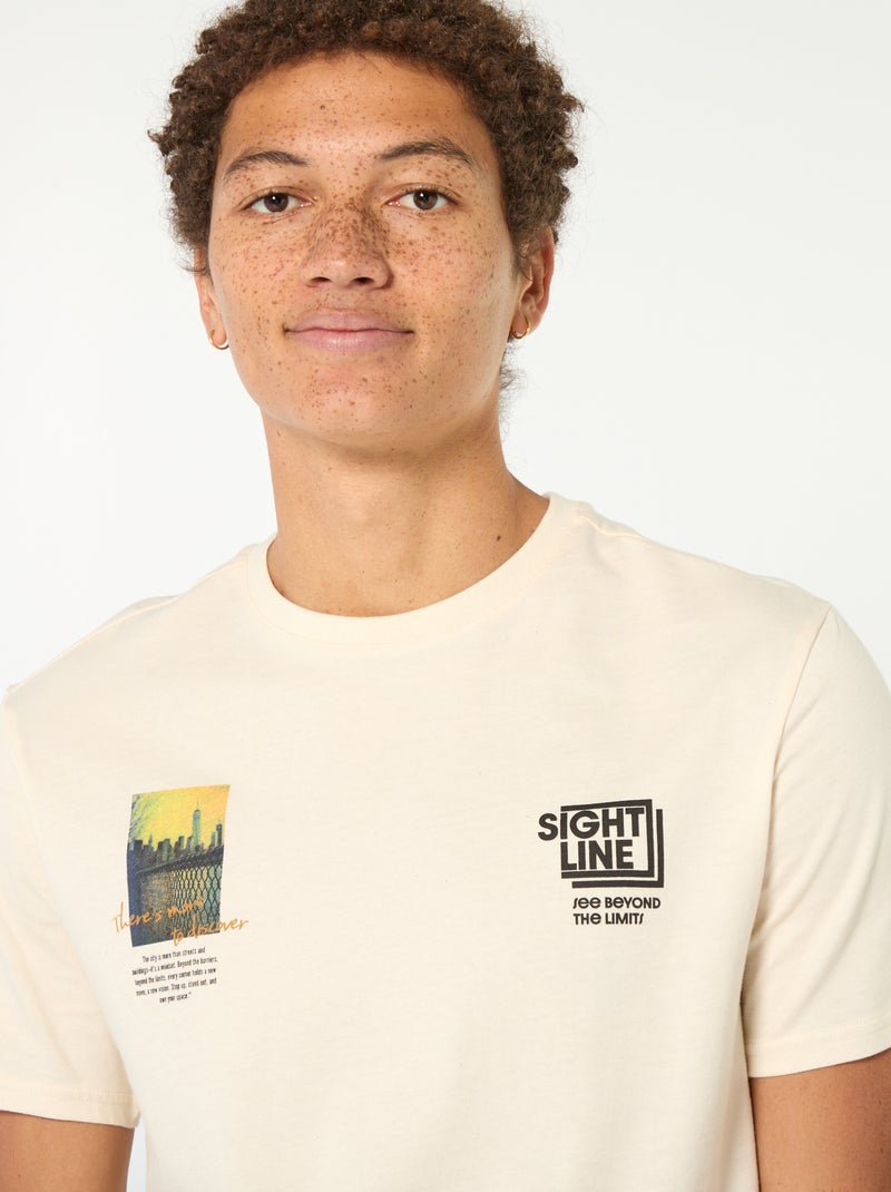 T-shirt de algodão estampado de mangas curtas Branco - Kiabi