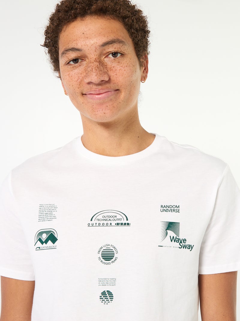 T-shirt de algodão estampado de mangas curtas Branco - Kiabi