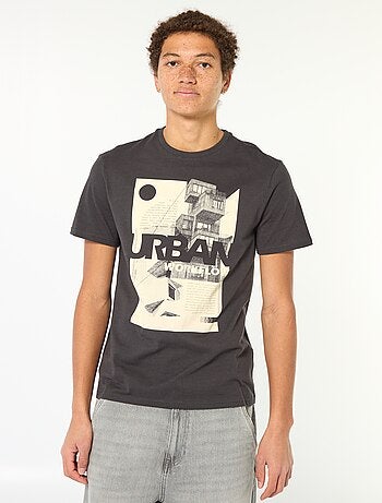 T-shirt de algodão estampado de mangas curtas