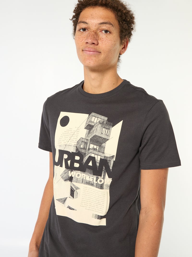 T-shirt de algodão estampado de mangas curtas Preto - Kiabi