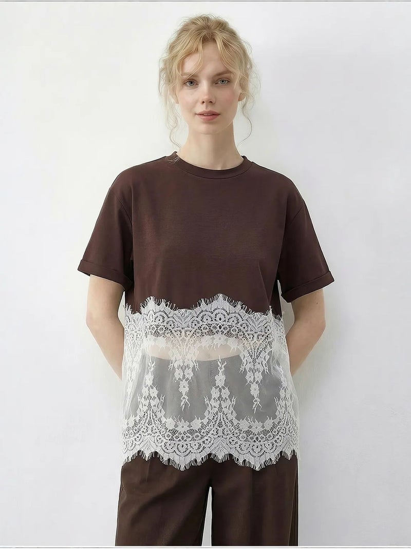 T-shirt de algodão feminina lucci Castanho-chocolate - Kiabi