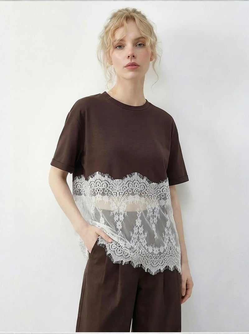 T-shirt de algodão feminina lucci Castanho-chocolate - Kiabi