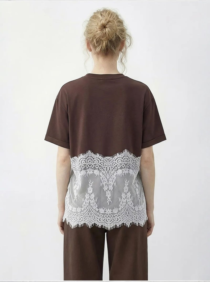 T-shirt de algodão feminina lucci Castanho-chocolate - Kiabi