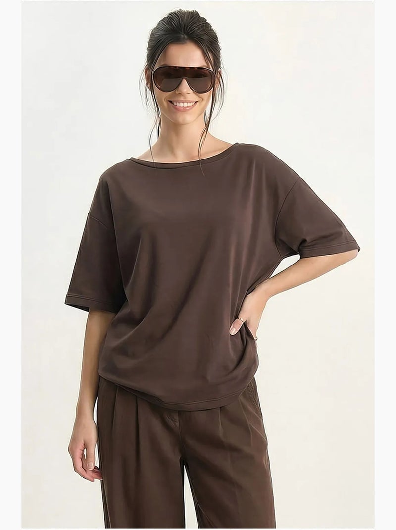 T-shirt de algodão feminina lucci Castanho - Kiabi