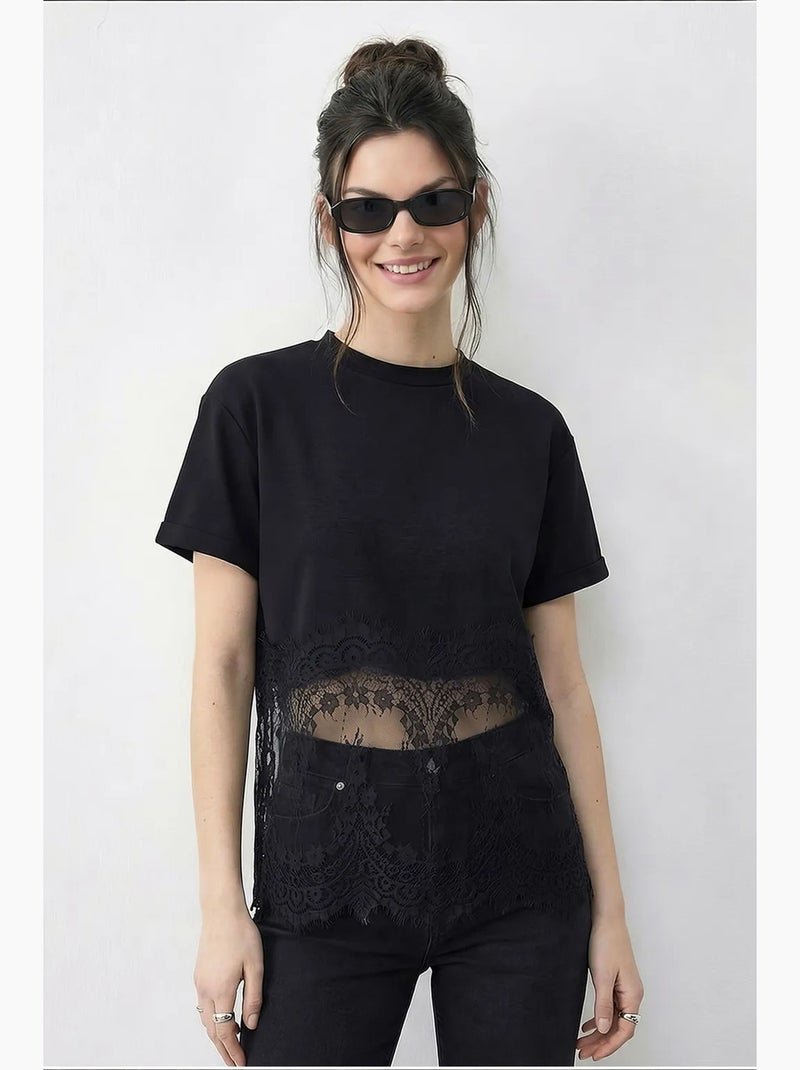 T-shirt de algodão feminina lucci Preto - Kiabi