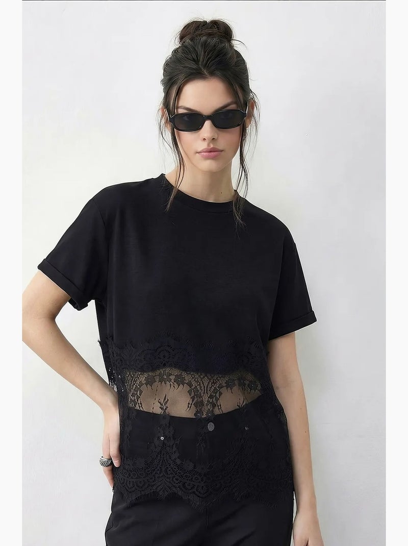 T-shirt de algodão feminina lucci Preto - Kiabi