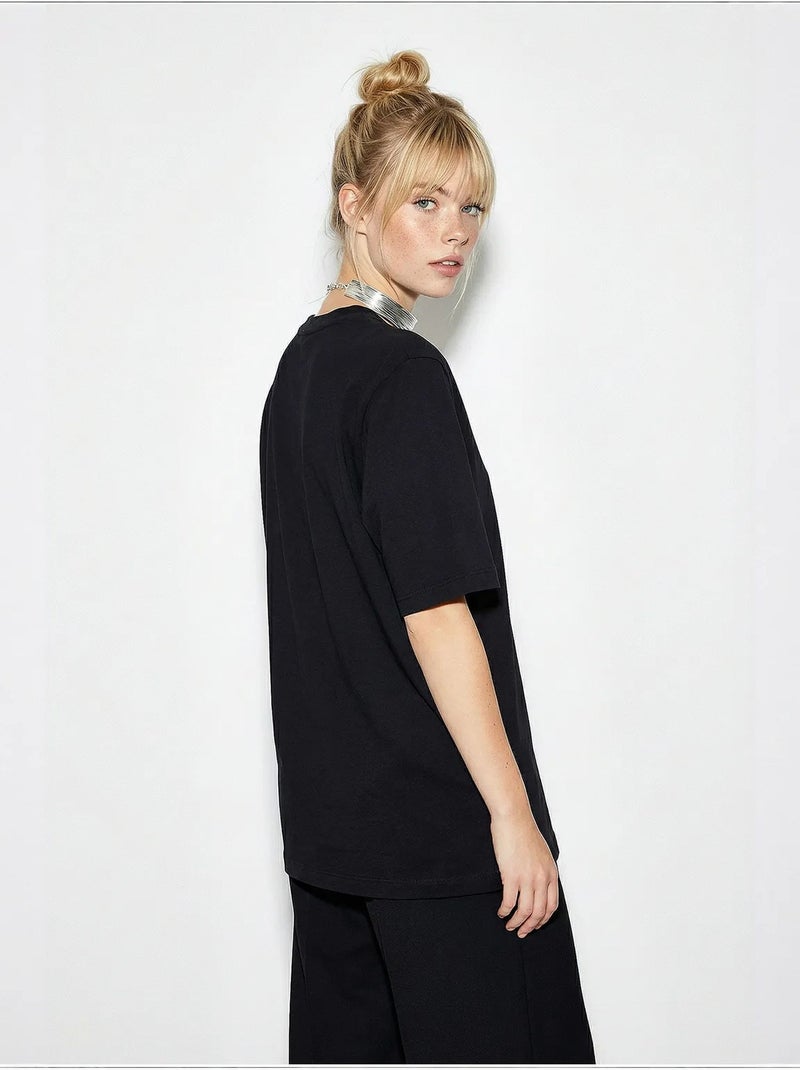 T-shirt de algodão feminina lucci Preto - Kiabi