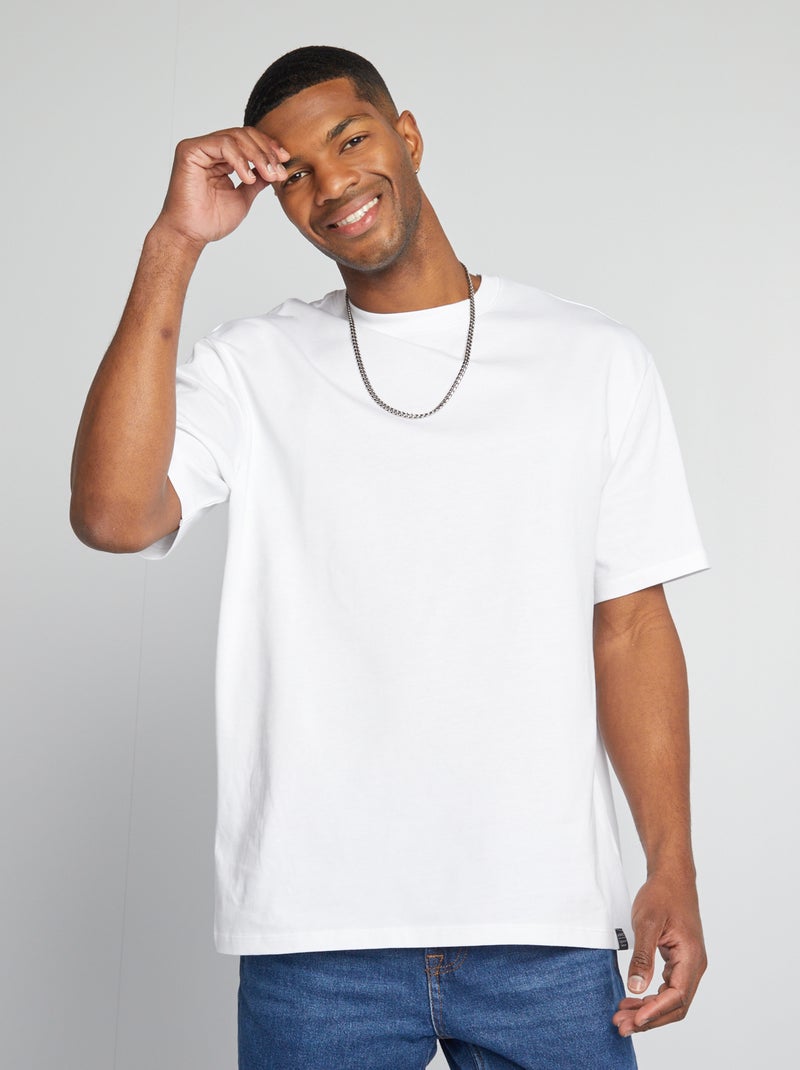 T-shirt de algodão lisa Branco - Kiabi