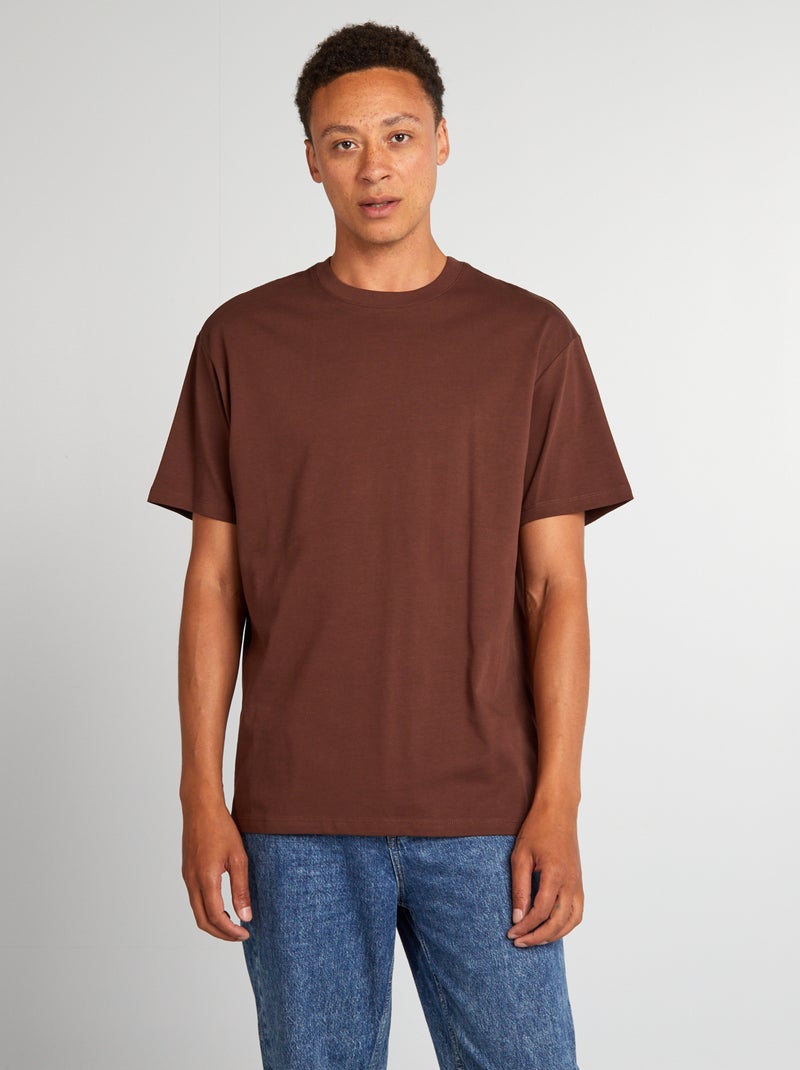 T-shirt de algodão lisa CASTANHO - Kiabi