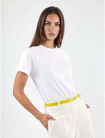 T-shirt de algodão lisa com gola redonda busem