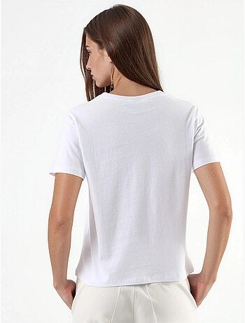 T-shirt de algodão lisa com gola redonda busem