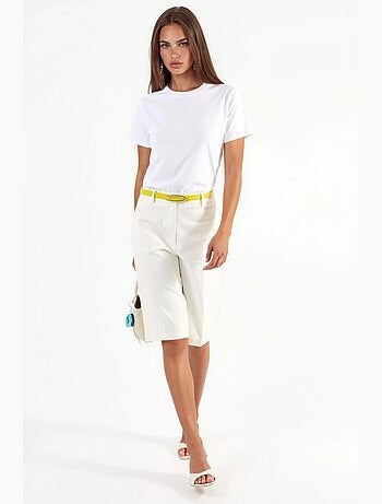 T-shirt de algodão lisa com gola redonda busem