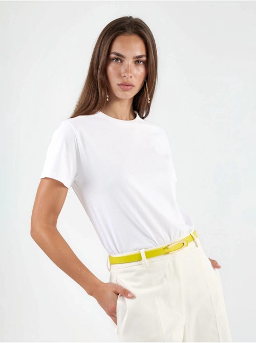 T-shirt de algodão lisa com gola redonda busem - Kiabi T-shirt de algodão lisa com gola redonda busem - Kiabi