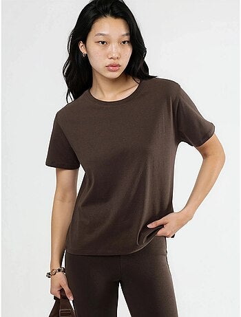 T-shirt de algodão lisa com gola redonda busem