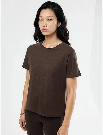 T-shirt de algodão lisa com gola redonda busem