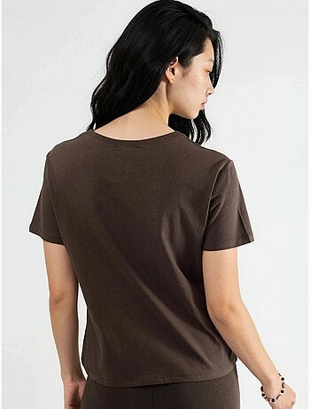 T-shirt de algodão lisa com gola redonda busem