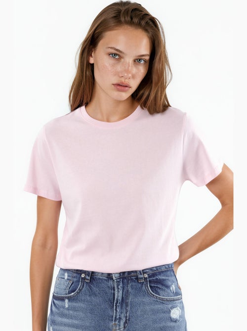 T-shirt de algodão lisa com gola redonda busem - Kiabi T-shirt de algodão lisa com gola redonda busem - Kiabi