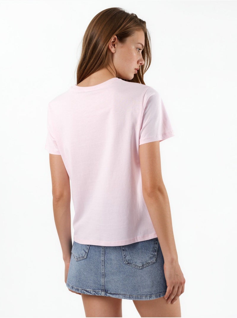 T-shirt de algodão lisa com gola redonda busem Rosa-pálido - Kiabi
