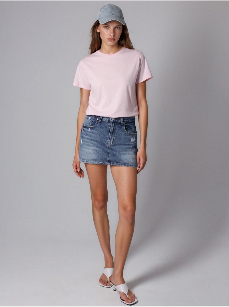 T-shirt de algodão lisa com gola redonda busem Rosa-pálido - Kiabi