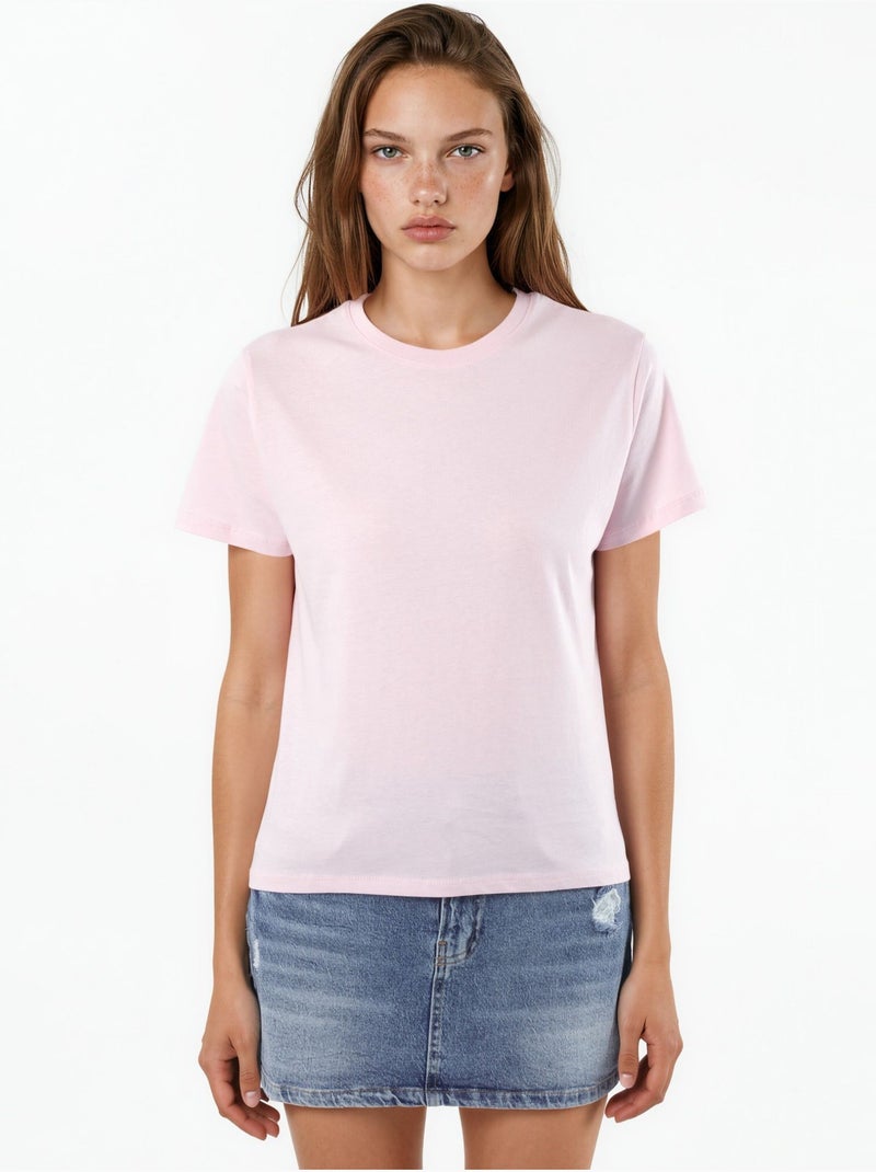 T-shirt de algodão lisa com gola redonda busem Rosa-pálido - Kiabi