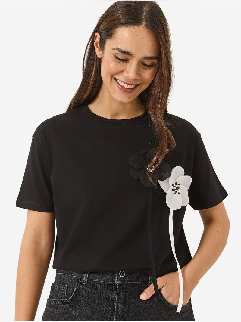 T-shirt de algodão manga curta accessory lucci Preto - Kiabi