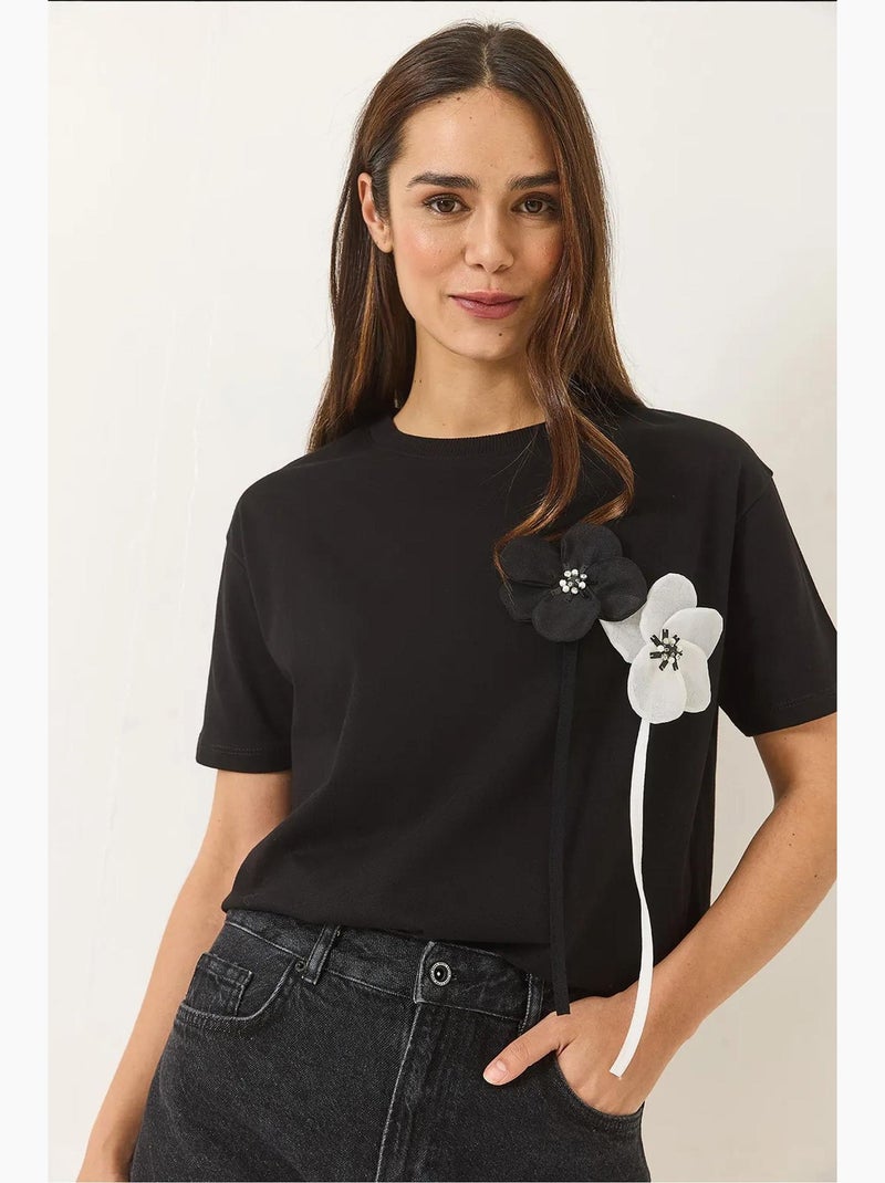 T-shirt de algodão manga curta accessory lucci Preto - Kiabi