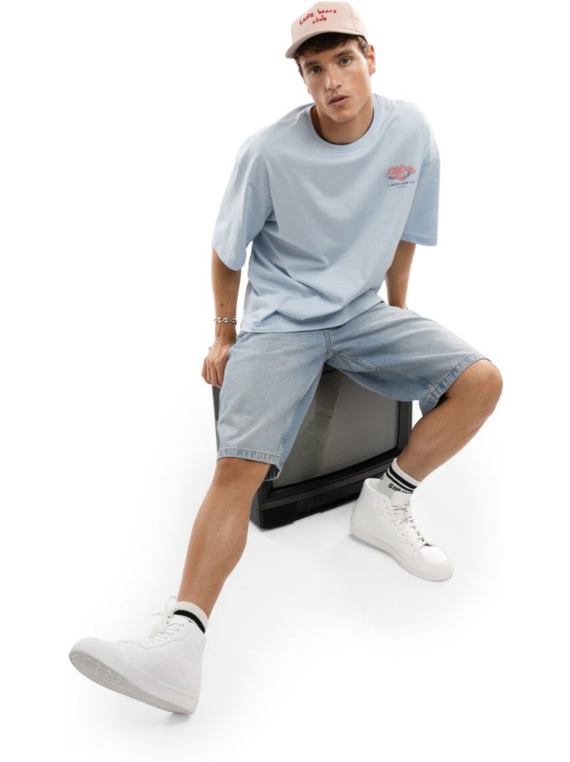 T-shirt de algodão orgânico de manga curta para homem Azul - Kiabi