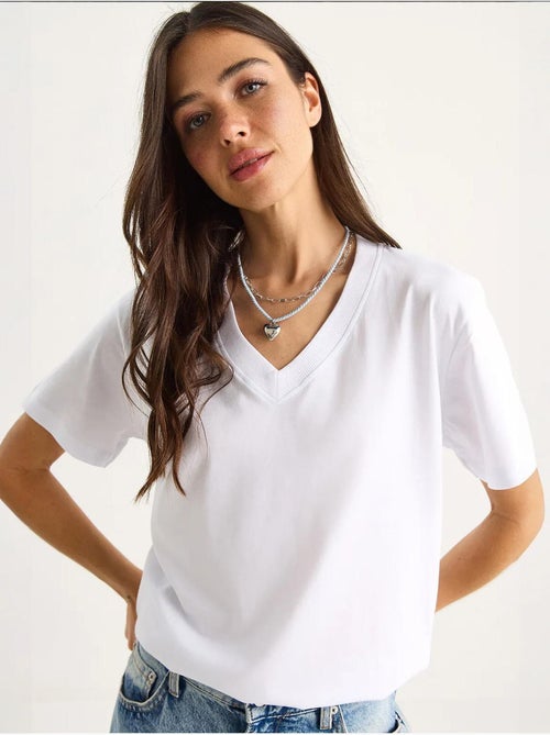 T-shirt de algodão penteado com decote em v comfort fit lucci - Kiabi T-shirt de algodão penteado com decote em v comfort fit lucci - Kiabi