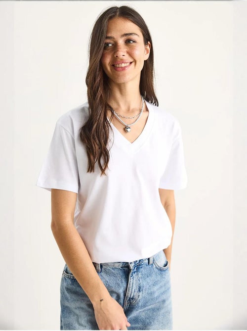 T-shirt de algodão penteado com decote em v comfort fit lucci - Kiabi T-shirt de algodão penteado com decote em v comfort fit lucci - Kiabi