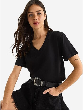 T-shirt de algodão penteado com decote em v comfort fit lucci