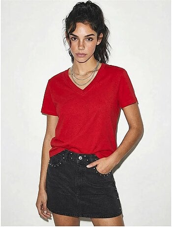 T-shirt de algodão penteado com decote em v comfort fit lucci