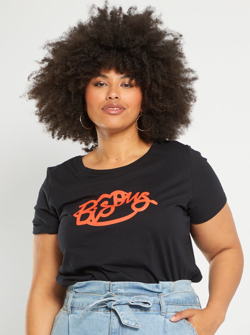 T-shirt de algodão PRETO - Kiabi