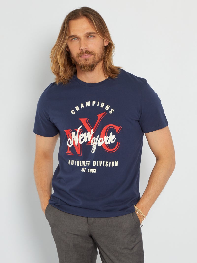 T-shirt de algodão 'Produkt' Azul Marinho - Kiabi
